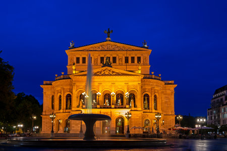 Illuminated old opera house in Frankfurt at nightのeditorial素材