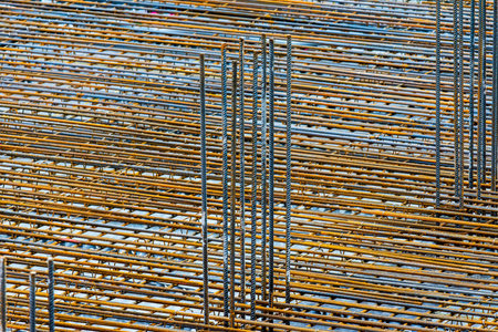 Steel grid and iron bars on a construction site