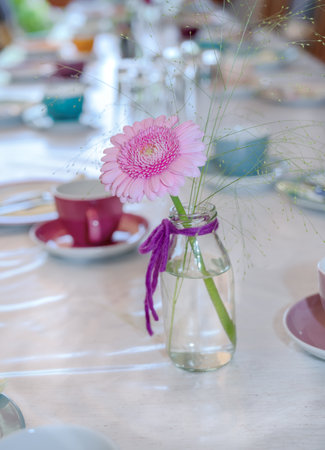 Decorated table setting for a birthday partyの写真素材