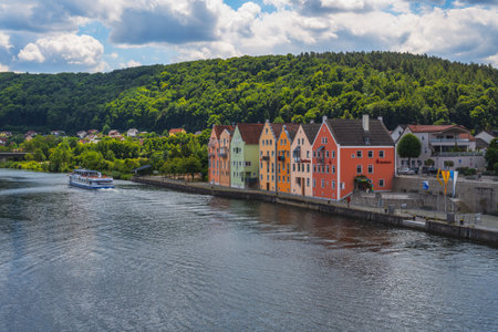 RIEDENBURG, GERMANY - JULY 6: Historic houses at the river Altmuehl in Riedenburg, Germany on July 6, 2022.のeditorial素材