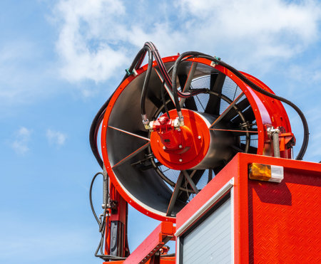 Red smoke exhaust fan on a fire truck