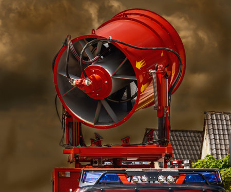 Red smoke exhaust fan on a fire truck