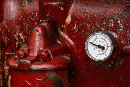 Detail of an old historic tractor old-timer motorの写真素材
