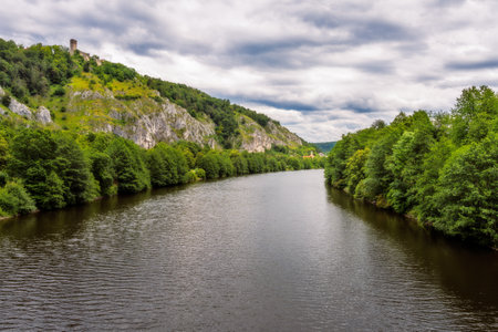Idyllic landscape at the river AltmÃ¼hl near the village Essingの写真素材