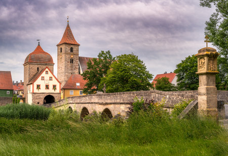 Historic bridge at the old town of Ornbau (Franconia, Germany)の写真素材