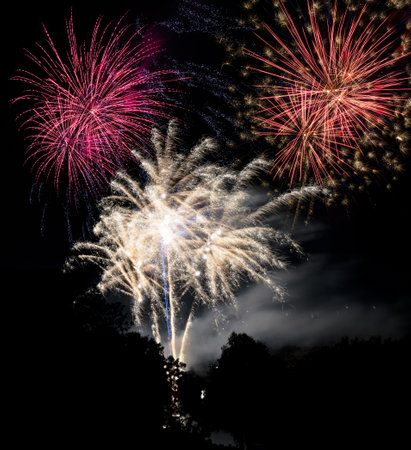 Firework display on the night sky at a festivalの写真素材