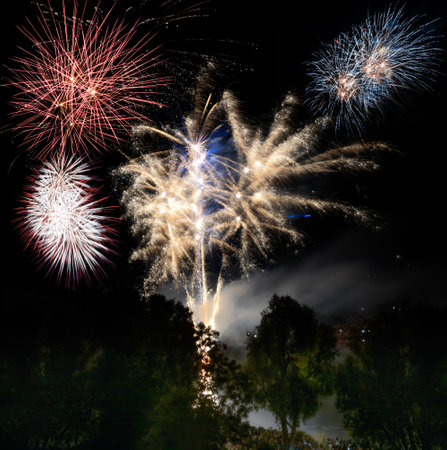 Firework display on the night sky at a festivalの写真素材