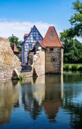 Medieval city wall surrounding the old town Weissenburg (Bavaria, Germnay)の写真素材