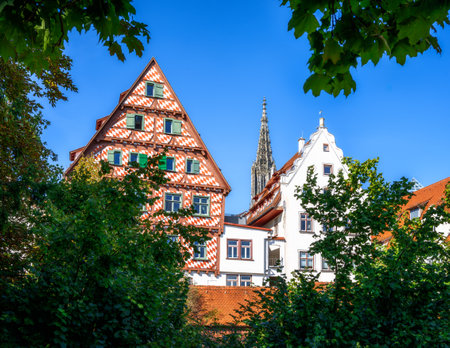 Historic old town of Ulm and the tower of the cathedralの写真素材