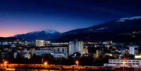 View over Innsbruck city at the blue hourの写真素材