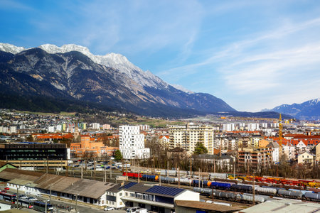 Aerial view of the city Innsbruck and the alpsの写真素材