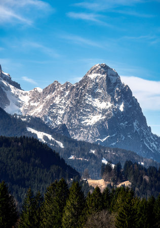 Alpine landscape with the Waxenstein mountain in Bavariaの写真素材