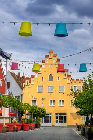 The historic old town around the market place of Abensbergの写真素材