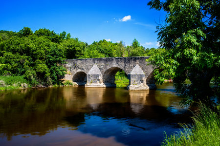 Medieaval stone bridge accross the River AltmÃ¼hl near PfÃ¼nz (Bavaria, Germany)の写真素材