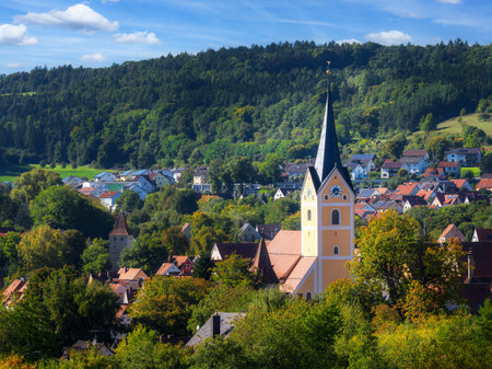View over the city Berching in the AltmÃ¼hltal valleyの写真素材