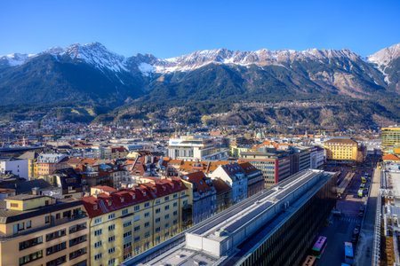 Aerial view of the city Innsbruck and the alpsの写真素材
