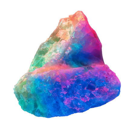 Closeup of an isolated crystal illuminated with multicolored light