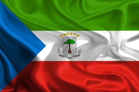 Waving Fabric Flag of Equatorial Guineaの写真素材