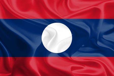 Waving Fabric Flag of Laosの写真素材