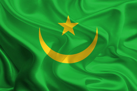 Waving Fabric Flag of Mauritaniaの写真素材