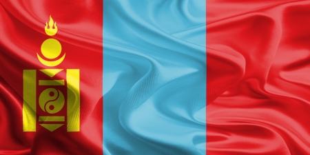 Waving Fabric Flag of Mongoliaの写真素材