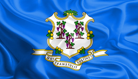 USA State Flags  Waving Fabric Flag of Connecticut