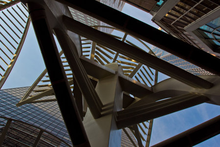 Looking up skyscrapers in Calgary Alberta Canada  