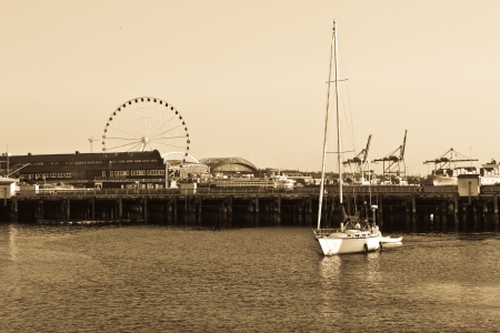 Seattle Seaport, Alaskan way, Seattle, Washington, USA のeditorial素材