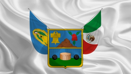 Mexican State Flags  Waving Fabric Flag of Hidalgoの写真素材