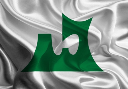 Waving Fabric Flags of Prefectures of Japan - Aomoriの写真素材