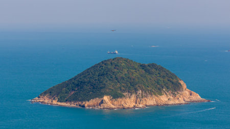 Isolated Island in Clearwater Bay Area in  Hong Kong, China in a misty dayの写真素材