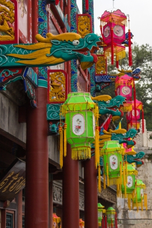 Chinese Lanterns at the Suzhou Market Street in Summer Palace, Beijing, China  Along the Back Lake, the street design imitates the ancient style of shops in Suzhou City  のeditorial素材