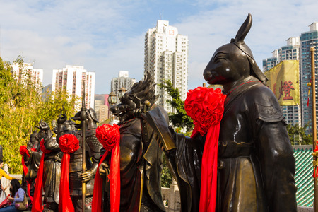 Statues of warriors in Sik Sik Yuen Wong Tai Sin Temple in Hong Kong  It is one of the largest and commemorates the famous monk of yore, Wong Tai Sin  also known as Huang Chu-ping  のeditorial素材