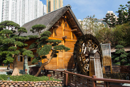 Waterwheel at Nanlian Garden in Diamond Hill District of Hong Kong, China  のeditorial素材