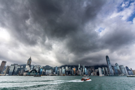 View of Hong Kong Victoria harbor in a cloudy day 