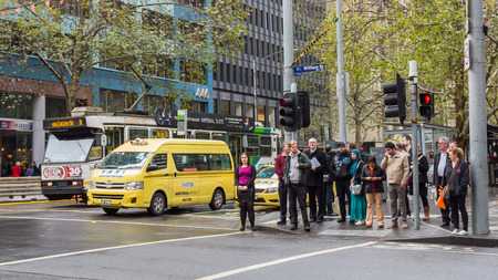 A street scene in Melbourne, Australia  Melbourne is the second most populated city in Australia のeditorial素材