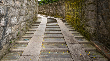 A staircase of ancient Monte Fort in Macau, China の写真素材