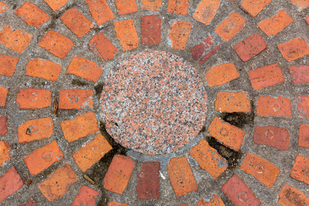 Circle pattern red brick wall の写真素材