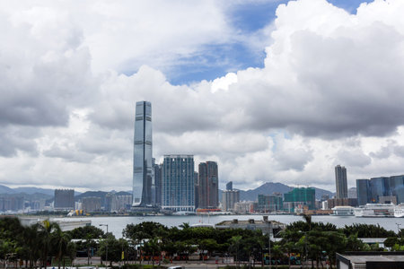 View of Hong Kong island International Commerce Centre in Kowloon. ICC Tower is the tallest building...