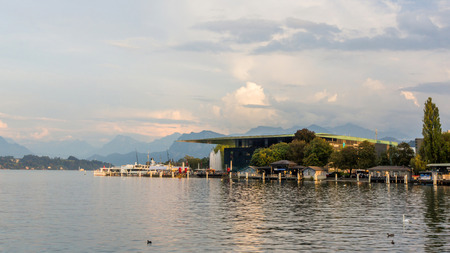 The Culture and Congress Centre in Lucerne, Switzerland (KKL Luzern) is a multi-functional building with a concert hallのeditorial素材