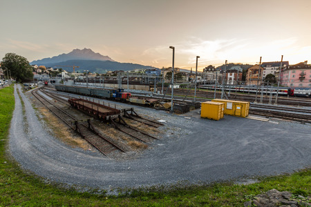 VIew of Mt. Pilatus over SBB Depot Neustadt.のeditorial素材