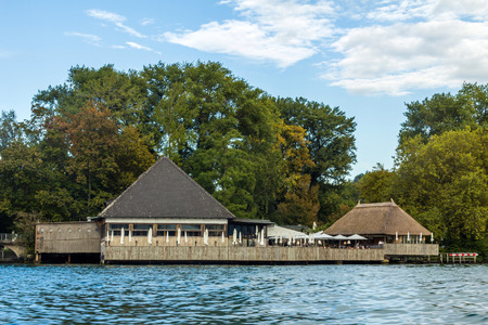 Restaurants next to Zurich lake.  Seafood restaurants are major attraction close to the lake for tourists.のeditorial素材