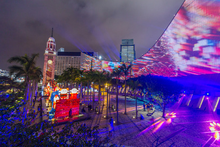 Hong Kong Pulse 3D Light Show at Open Piazza, Hong Kong Cultural Centre, Tsim Sha Tsuiのeditorial素材