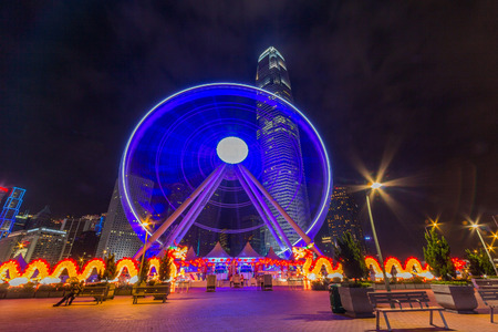 Hong Kong Observation Wheel in Central District of Hong Kong. It is 60 meters high and is easily reached with the MTR Central Station or the Star Ferry.のeditorial素材