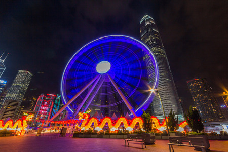 Hong Kong Observation Wheel in Central District of Hong Kong. It is 60 meters high and is easily reached with the MTR Central Station or the Star Ferry.のeditorial素材