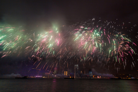Fireworks at Victoria Harbor in Hong Kongの写真素材