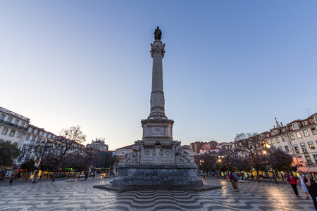 Column of Dom Pedro IV on Rossio Square in Lisbon, Portugal. It is located in the Pombaline Downtown of Lisbon and has been one of its main squares since Middle Ages.のeditorial素材