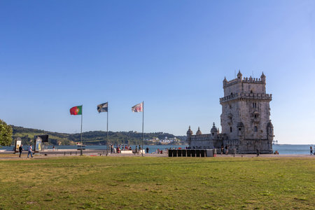The Belem Tower, one of the most famous and visited landmarks in Portugal. Its construction was initiated in 1515 and completed in 1519.のeditorial素材