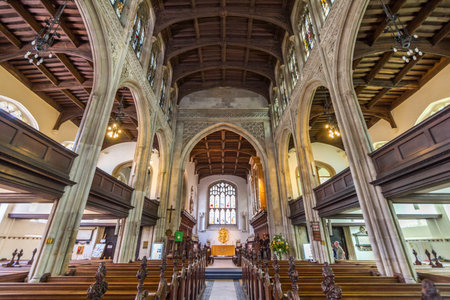 Interior of University Church of St Mary the Great. It is a Church of England parish at the north end of King's Parade in central Cambridge, England.のeditorial素材