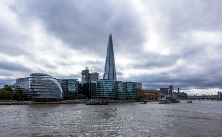 View of the Shard, city hall, and the Scoop over the river Thames in London, Englandのeditorial素材